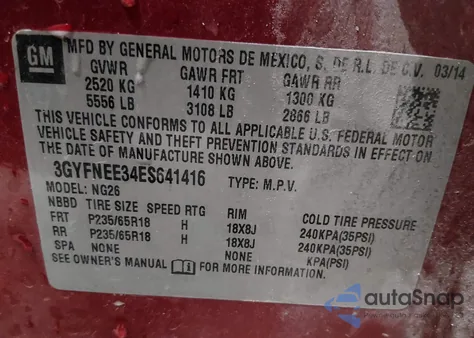 2014 Cadillac Srx Luxury Collection z USA, uszkodzony, nr VIN 3GYFNEE34ES641416